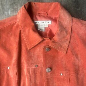 AMI Vintage Genuine Suede Leather Jacket Snap Button Y2K 90s